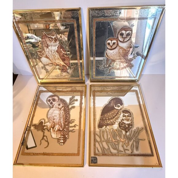 Vintage Brytone Owls Art Mirror Mechanical Works 70s MCM READ WEAR